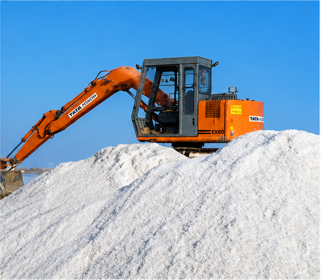 Excavator salt piles stacking